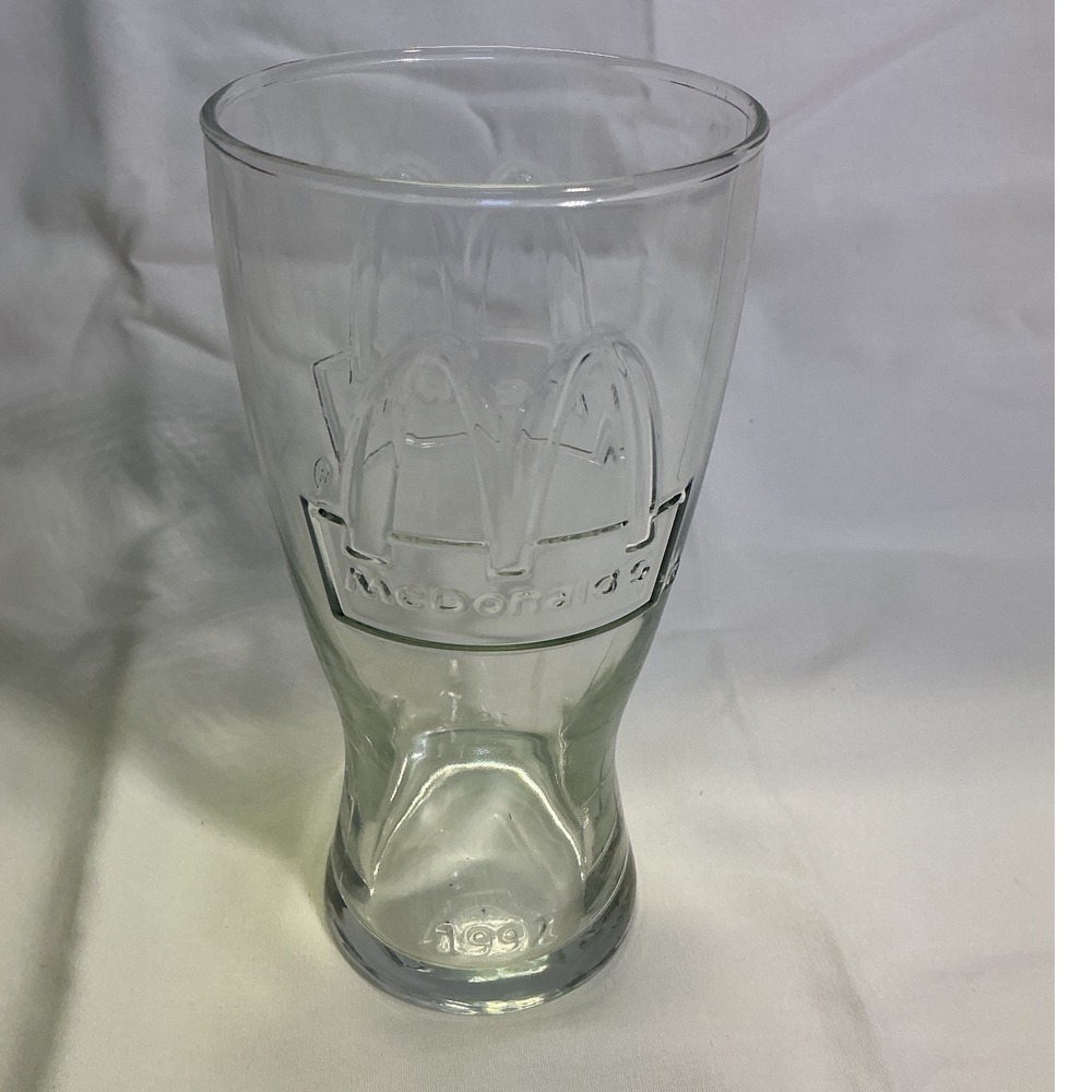 Vintage 1992 McDonalds Embossed Golden Arches Clear Glass Tumbler 6.25 inch